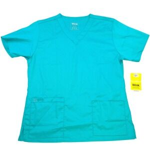 NWT-Wink Womens Classic Fit V-Neck Scrub Top Teal Blue Medium